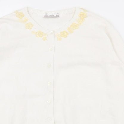 Matalan Girls White Round Neck  100% Cotton Cardigan Jumper Size 13 Years  Button