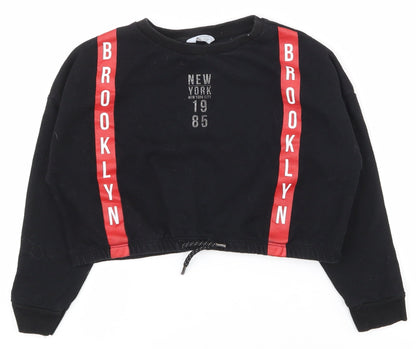 Primark Girls Black  Cotton Pullover Sweatshirt Size 8-9 Years  Pullover - Cropped, drawstring at waist