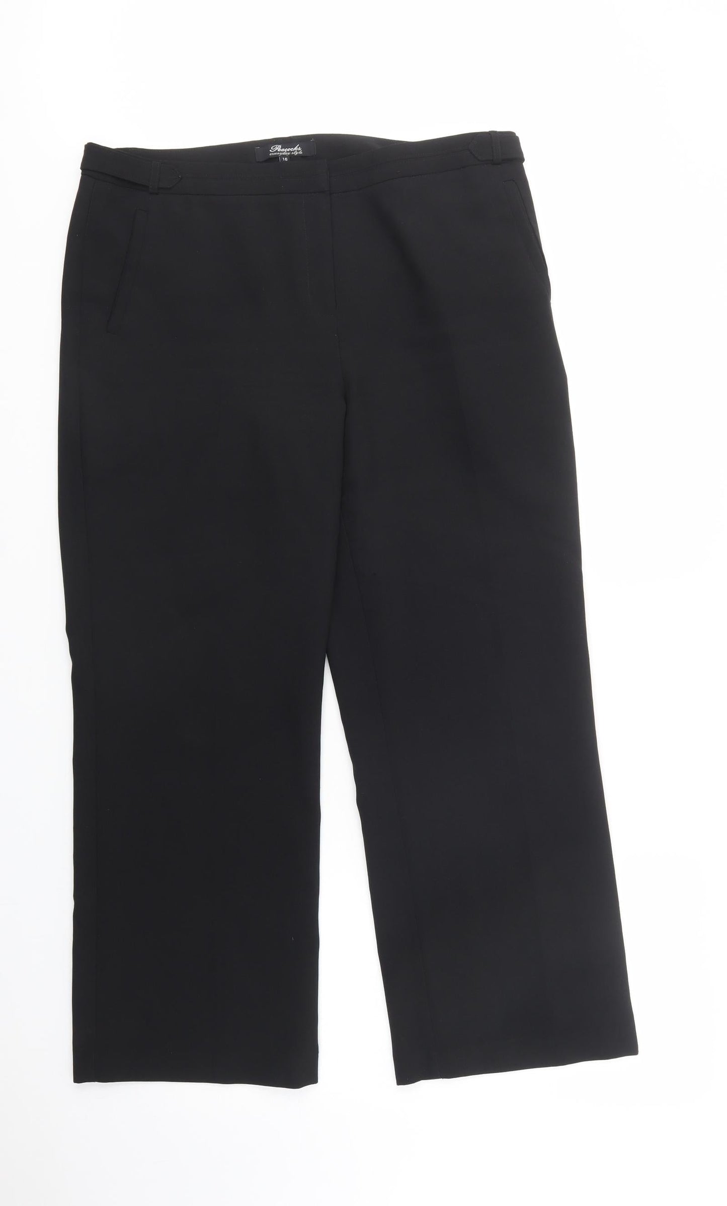 Womens UK Size 16 Peacocks Regular Fit Dress Pants Black Trousers