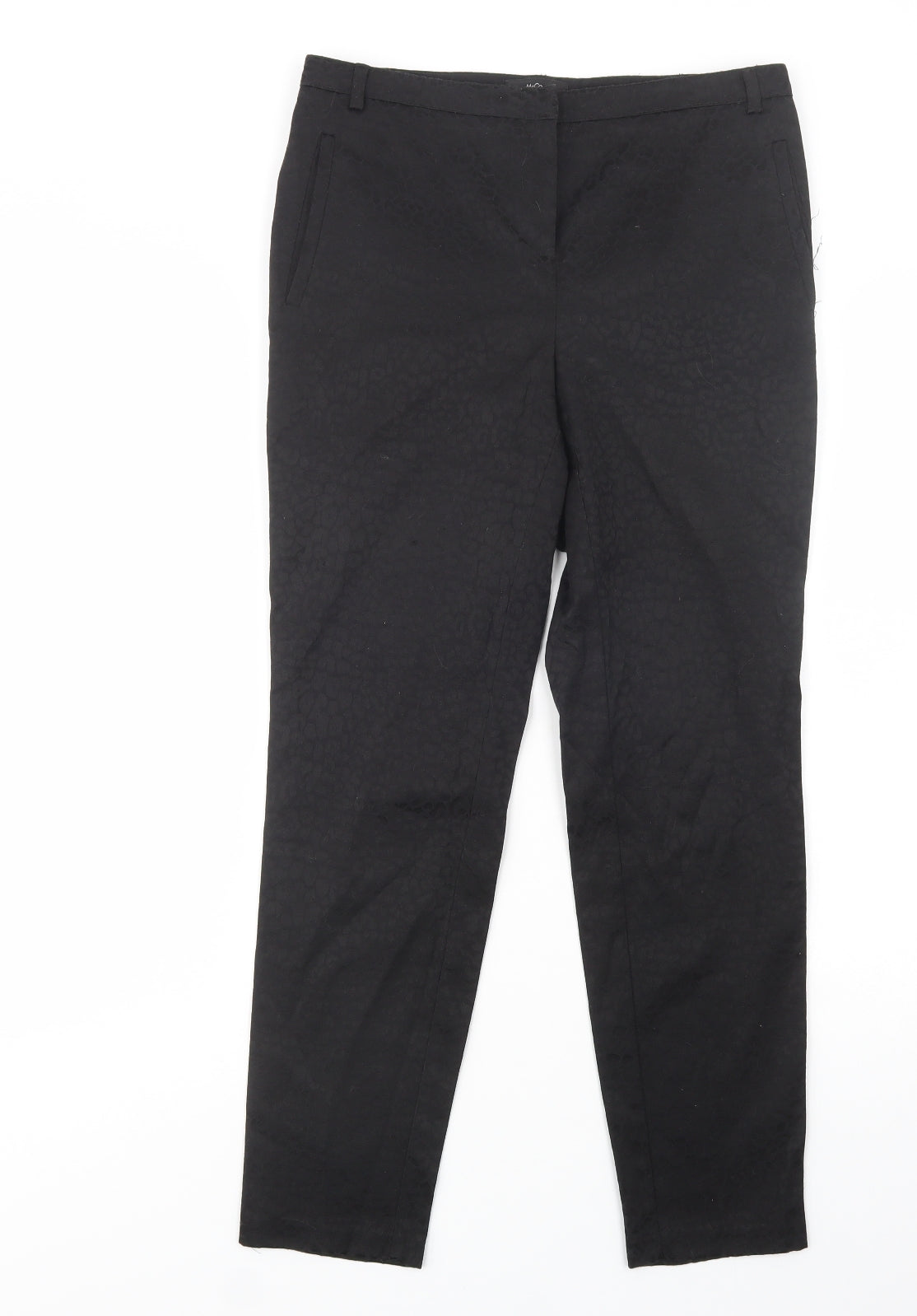 M & Co Womens Black Animal Print Cotton Dress Pants Trousers Size 8 L28 in Regular Button