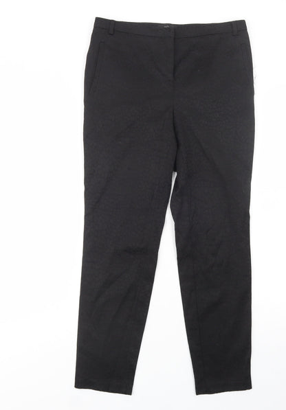 M & Co Womens Black Animal Print Cotton Dress Pants Trousers Size 8 L28 in Regular Button