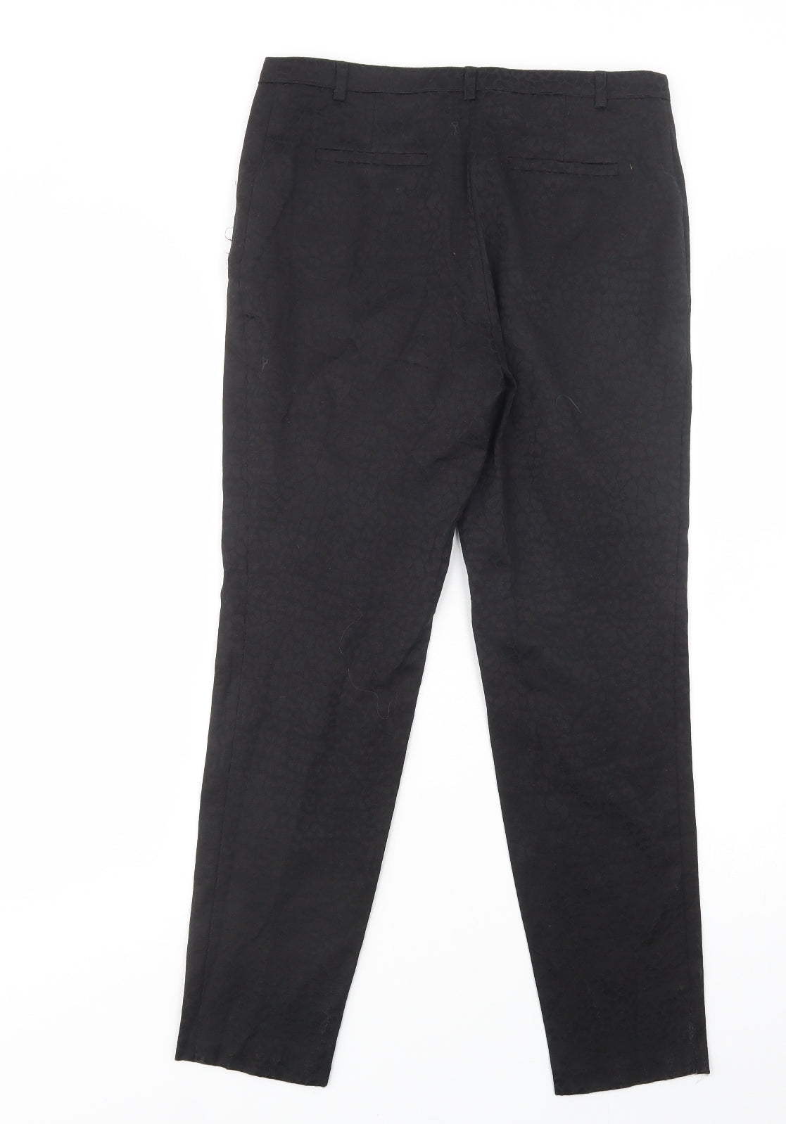 M & Co Womens Black Animal Print Cotton Dress Pants Trousers Size 8 L28 in Regular Button