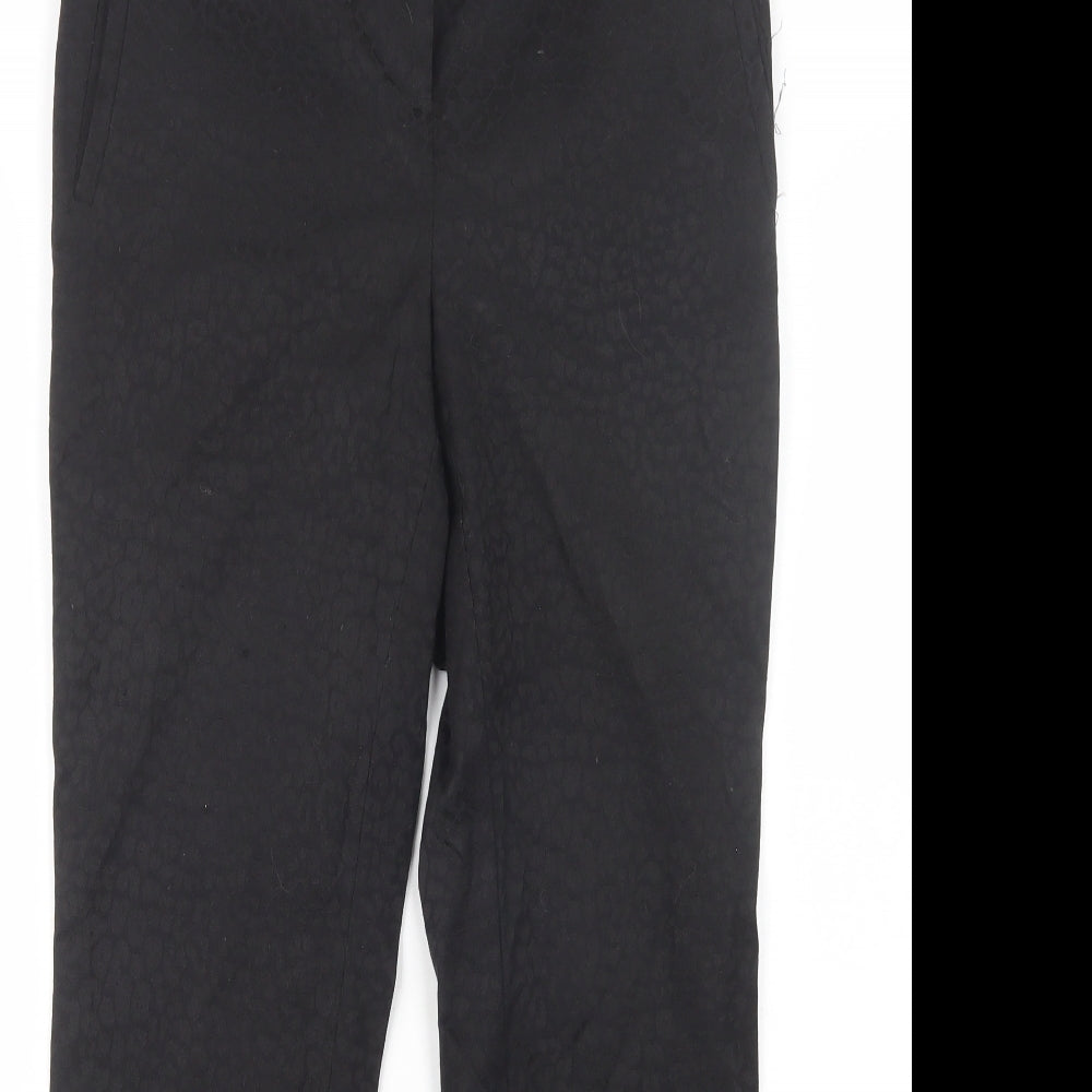M & Co Womens Black Animal Print Cotton Dress Pants Trousers Size 8 L28 in Regular Button