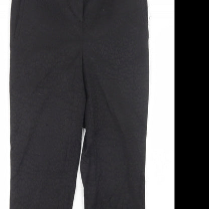 M & Co Womens Black Animal Print Cotton Dress Pants Trousers Size 8 L28 in Regular Button