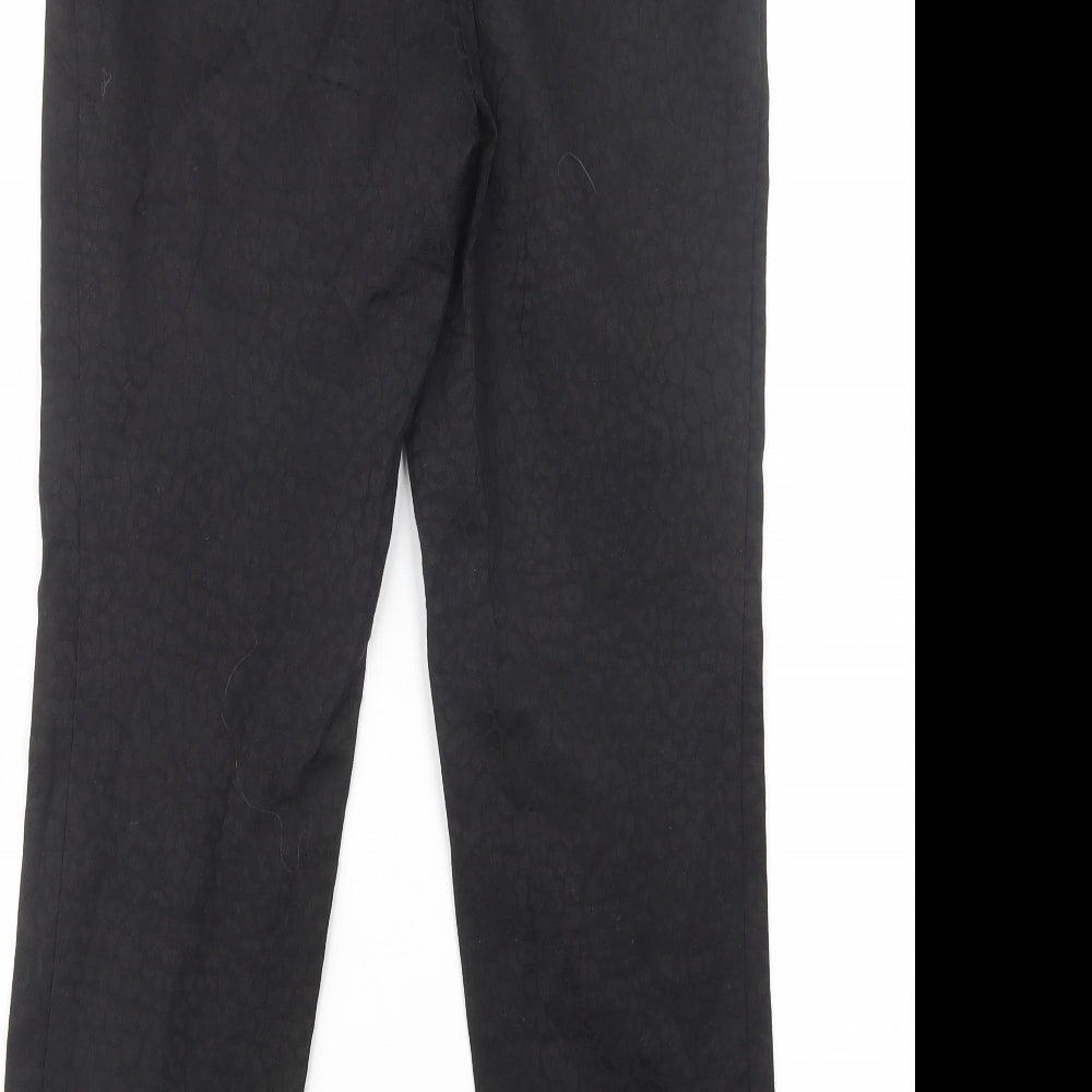 M & Co Womens Black Animal Print Cotton Dress Pants Trousers Size 8 L28 in Regular Button