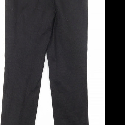 M & Co Womens Black Animal Print Cotton Dress Pants Trousers Size 8 L28 in Regular Button