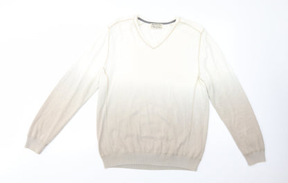 Burton Mens Beige V-Neck  Cotton Pullover Jumper Size L