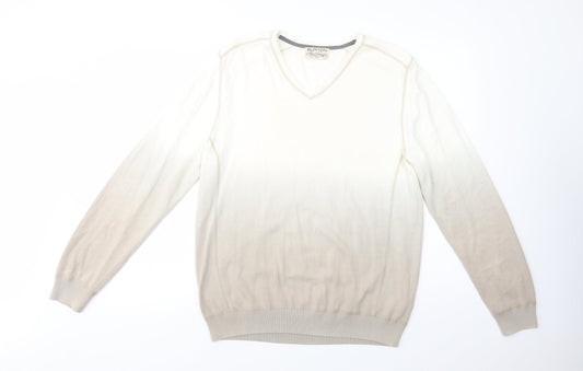 Burton Mens Beige V-Neck  Cotton Pullover Jumper Size L