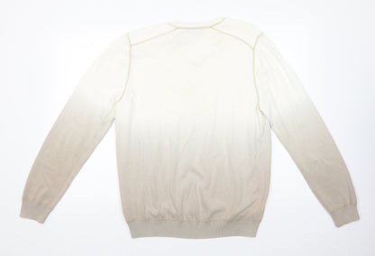 Burton Mens Beige V-Neck  Cotton Pullover Jumper Size L