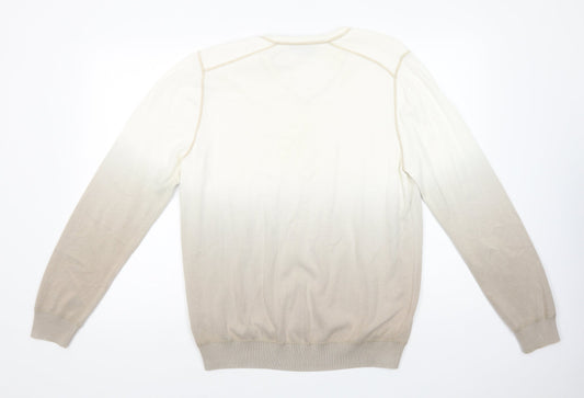 Burton Mens Beige V-Neck  Cotton Pullover Jumper Size L