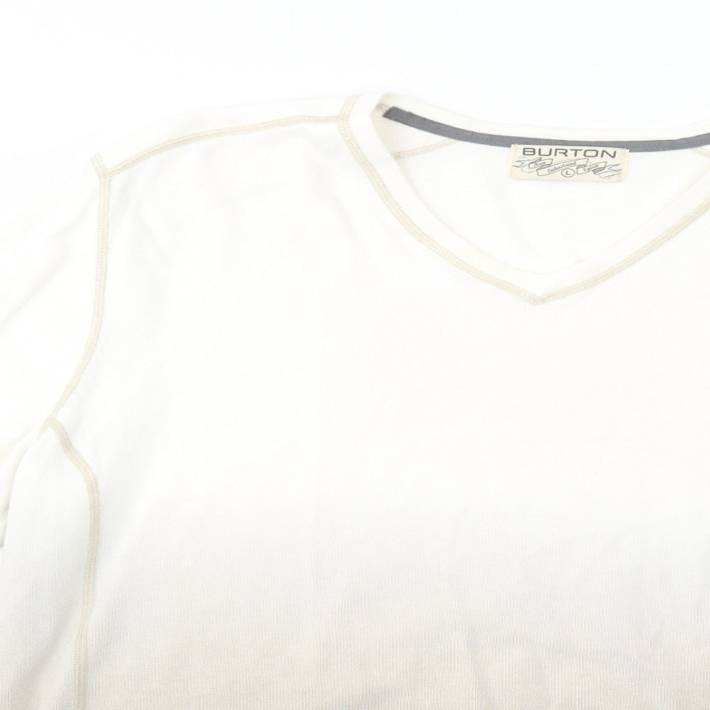 Burton Mens Beige V-Neck  Cotton Pullover Jumper Size L
