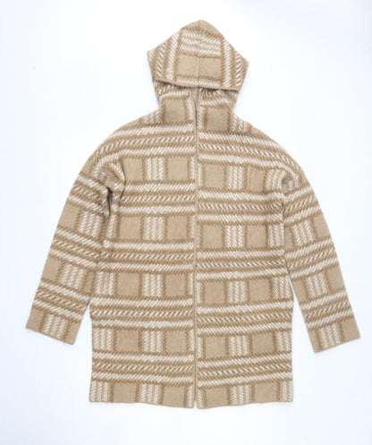 Primark Womens Brown Round Neck Plaid Acrylic Cardigan Jumper Size XS