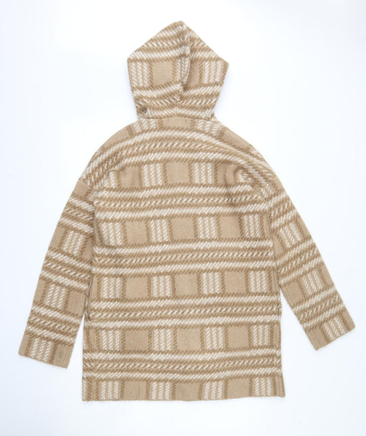 Primark Womens Brown Round Neck Plaid Acrylic Cardigan Jumper Size XS