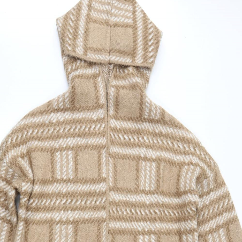 Primark Womens Brown Round Neck Plaid Acrylic Cardigan Jumper Size XS