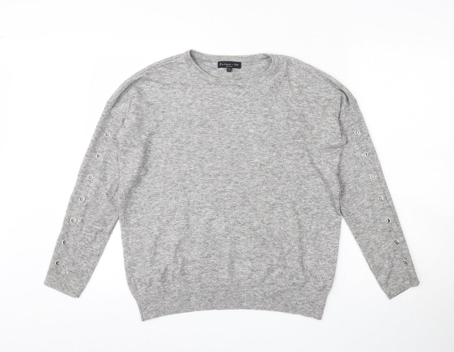 F&F Womens Grey Round Neck  Viscose Pullover Jumper Size 8