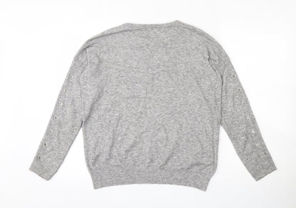 F&F Womens Grey Round Neck  Viscose Pullover Jumper Size 8