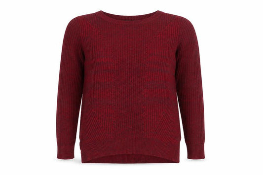 Front view of Mossimo women’s red round neck acrylic jumper, size S
