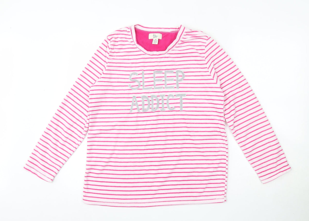 Front view of Primark women’s white striped polyester top pyjama top, size M