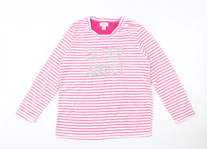 Front view of Primark women’s white striped polyester top pyjama top, size M