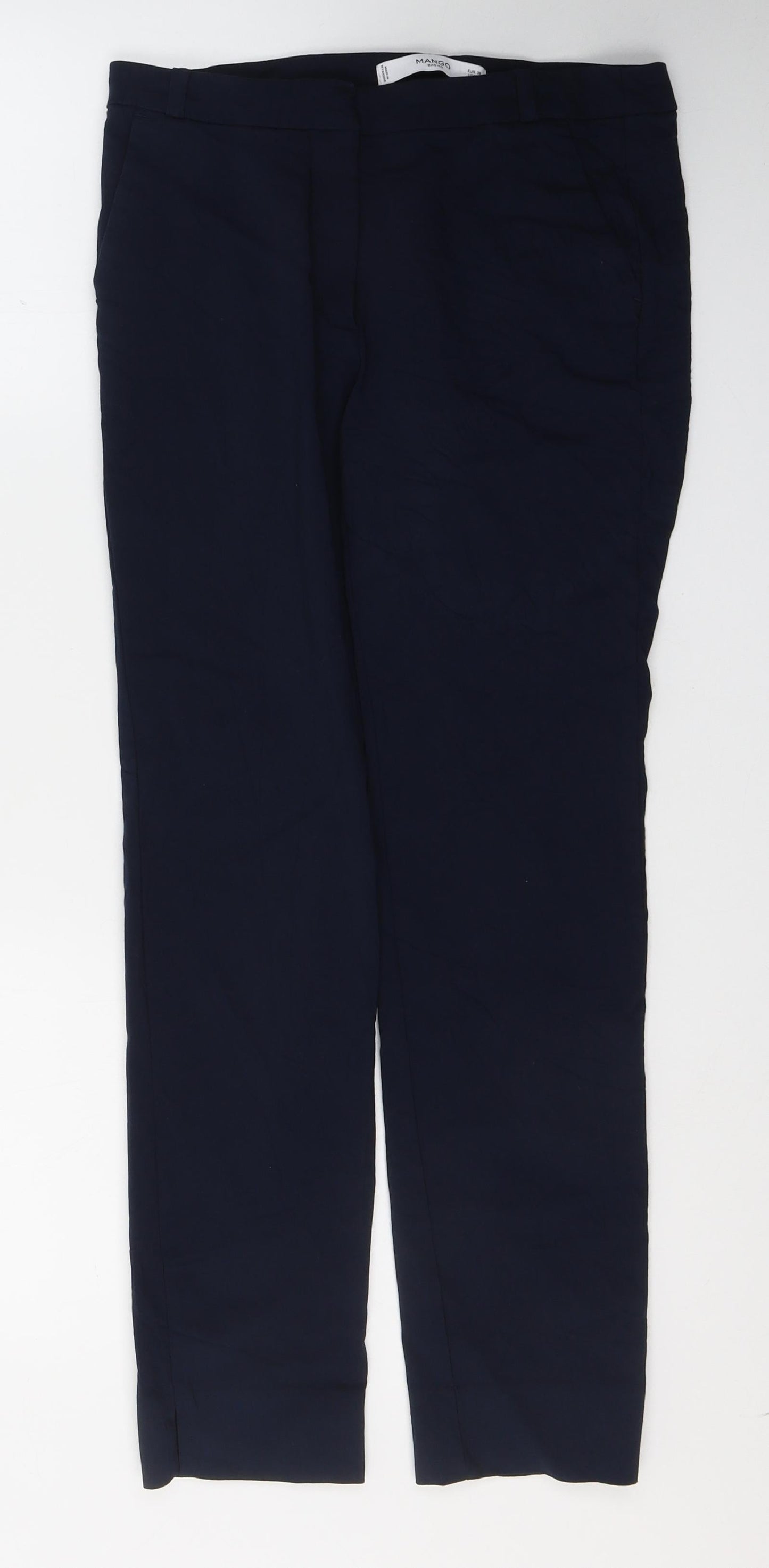 Mango Womens Blue  Polyester Cropped Trousers Size 10 L26 in Regular Button