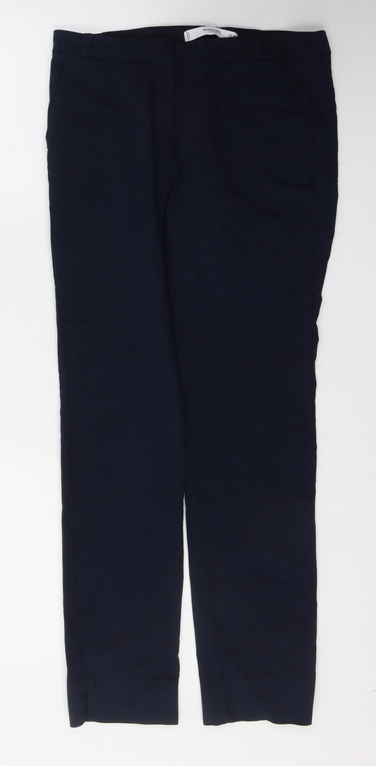 Mango Womens Blue  Polyester Cropped Trousers Size 10 L26 in Regular Button