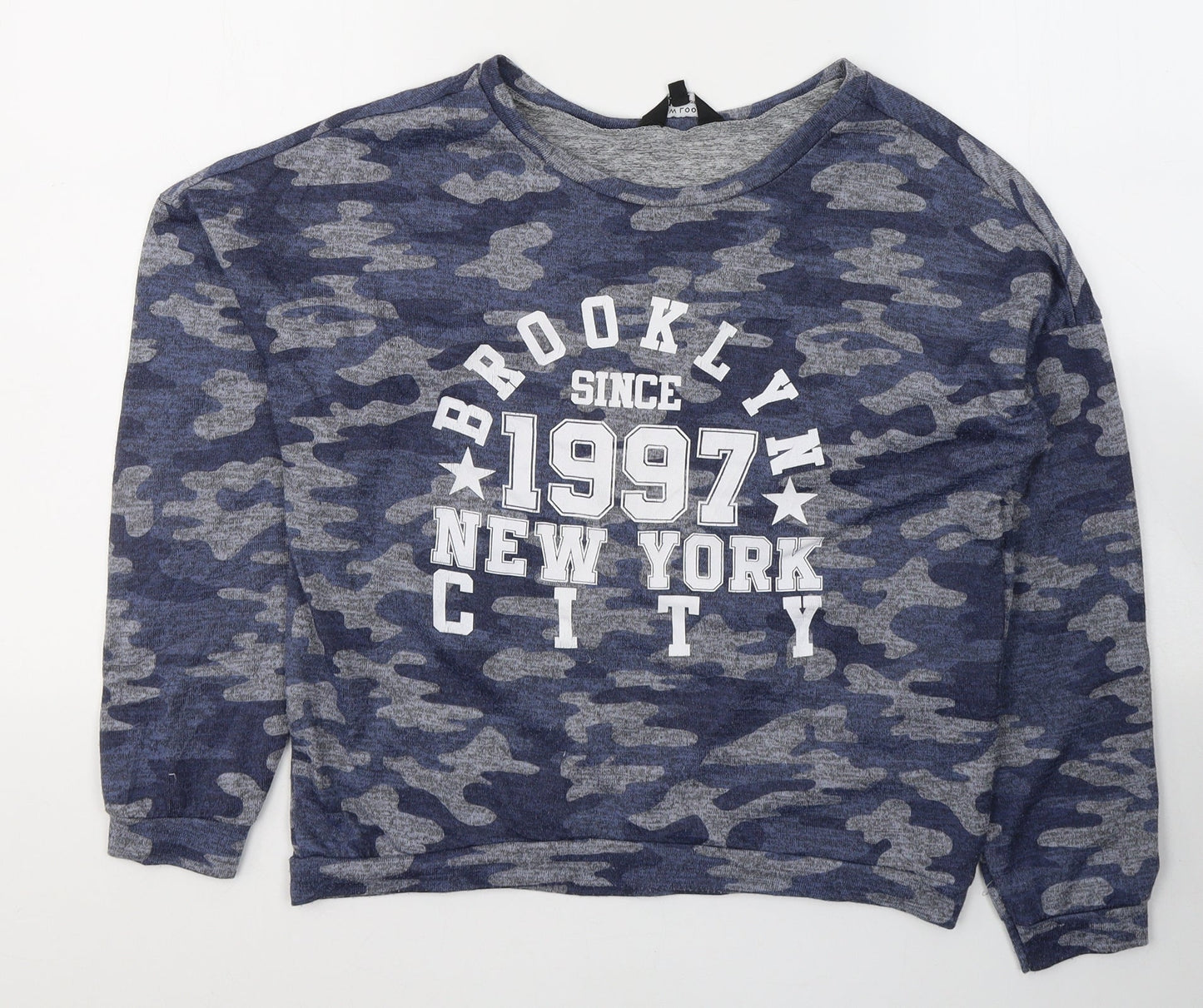 New Look Girls Blue Camouflage Polyester Basic Casual Size 14-15 Years Round Neck Pullover - Brooklyn 1997