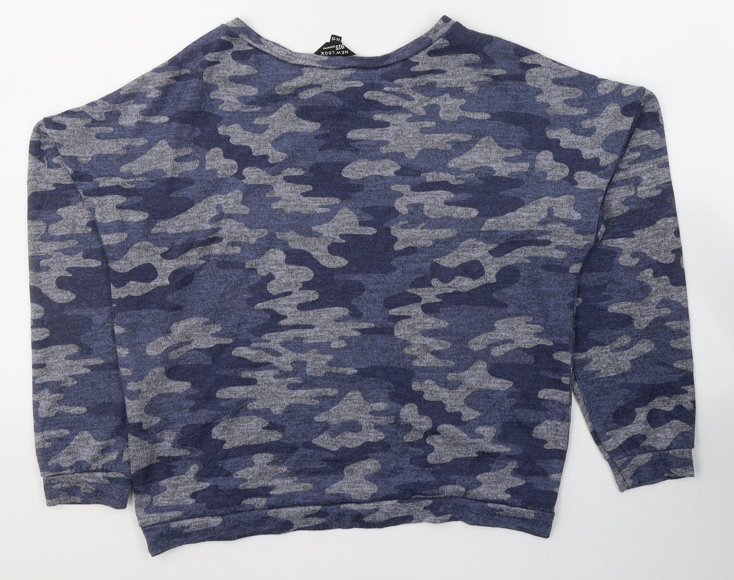 New Look Girls Blue Camouflage Polyester Basic Casual Size 14-15 Years Round Neck Pullover - Brooklyn 1997