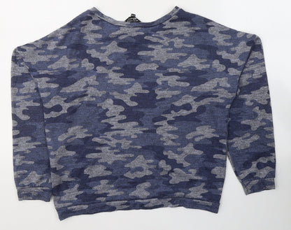 New Look Girls Blue Camouflage Polyester Basic Casual Size 14-15 Years Round Neck Pullover - Brooklyn 1997