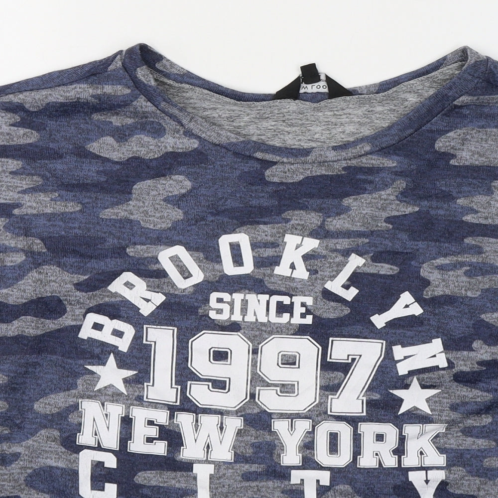 New Look Girls Blue Camouflage Polyester Basic Casual Size 14-15 Years Round Neck Pullover - Brooklyn 1997