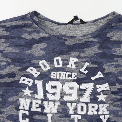New Look Girls Blue Camouflage Polyester Basic Casual Size 14-15 Years Round Neck Pullover - Brooklyn 1997