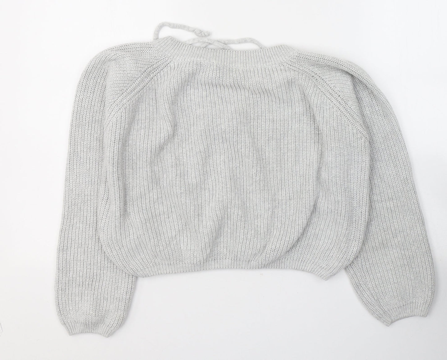 Subdued Womens Grey V-Neck  Cotton Pullover Jumper Size S   - Tie Up Neck