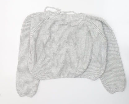 Subdued Womens Grey V-Neck  Cotton Pullover Jumper Size S   - Tie Up Neck