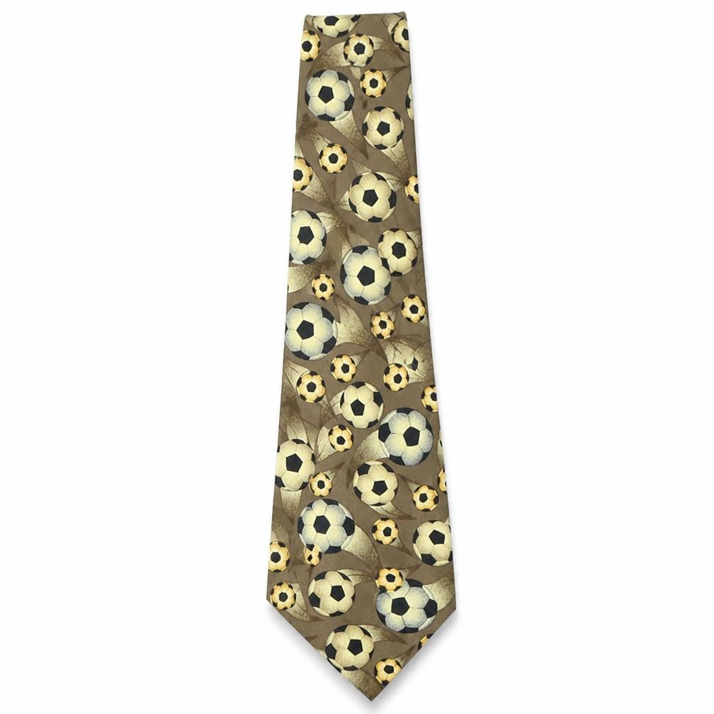 Front view of Rene Chagal men’s multicoloured geometric silk pointed tie one size - football