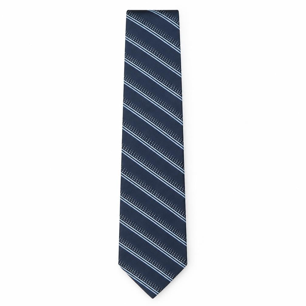 Front view of Preworn men’s blue striped silk pointed tie one size
