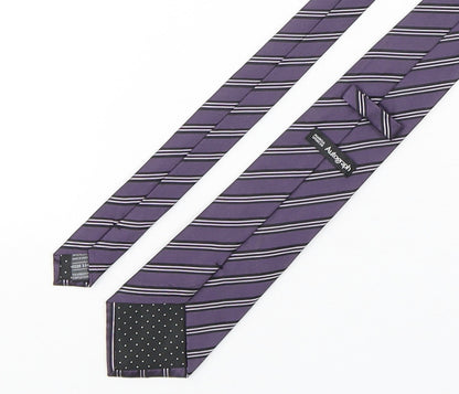 Autograph Mens Purple Striped Silk Pointed Tie One Size