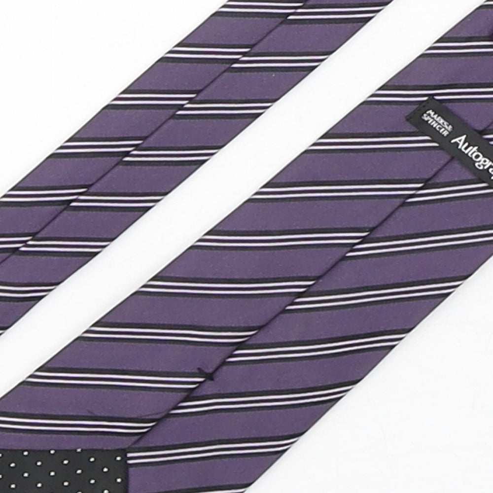 Autograph Mens Purple Striped Silk Pointed Tie One Size