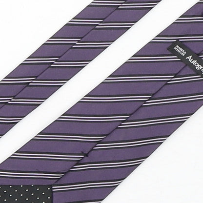 Autograph Mens Purple Striped Silk Pointed Tie One Size
