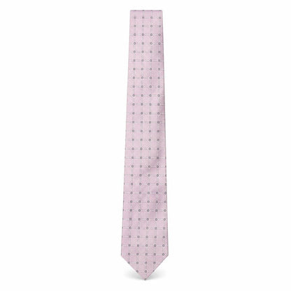 Front view of Woodstock men’s pink plaids & checks silk pointed tie one size