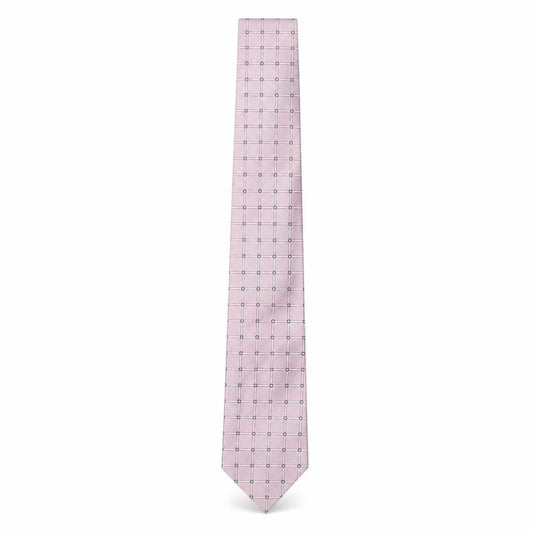 Front view of Woodstock men’s pink plaids & checks silk pointed tie one size