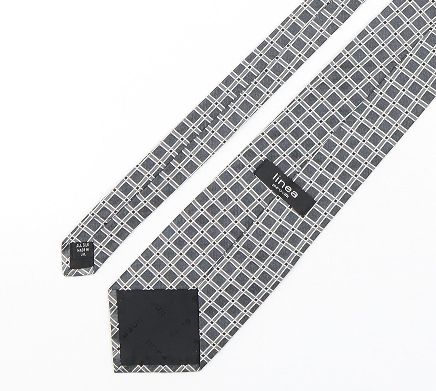 Linea Mens Silver Plaids & Checks Silk Pointed Tie One Size