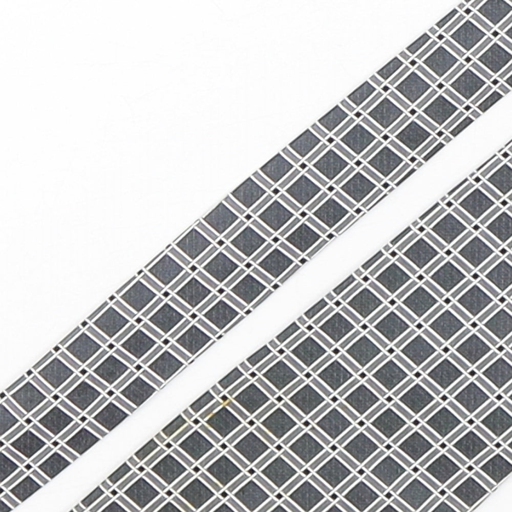 Linea Mens Silver Plaids & Checks Silk Pointed Tie One Size