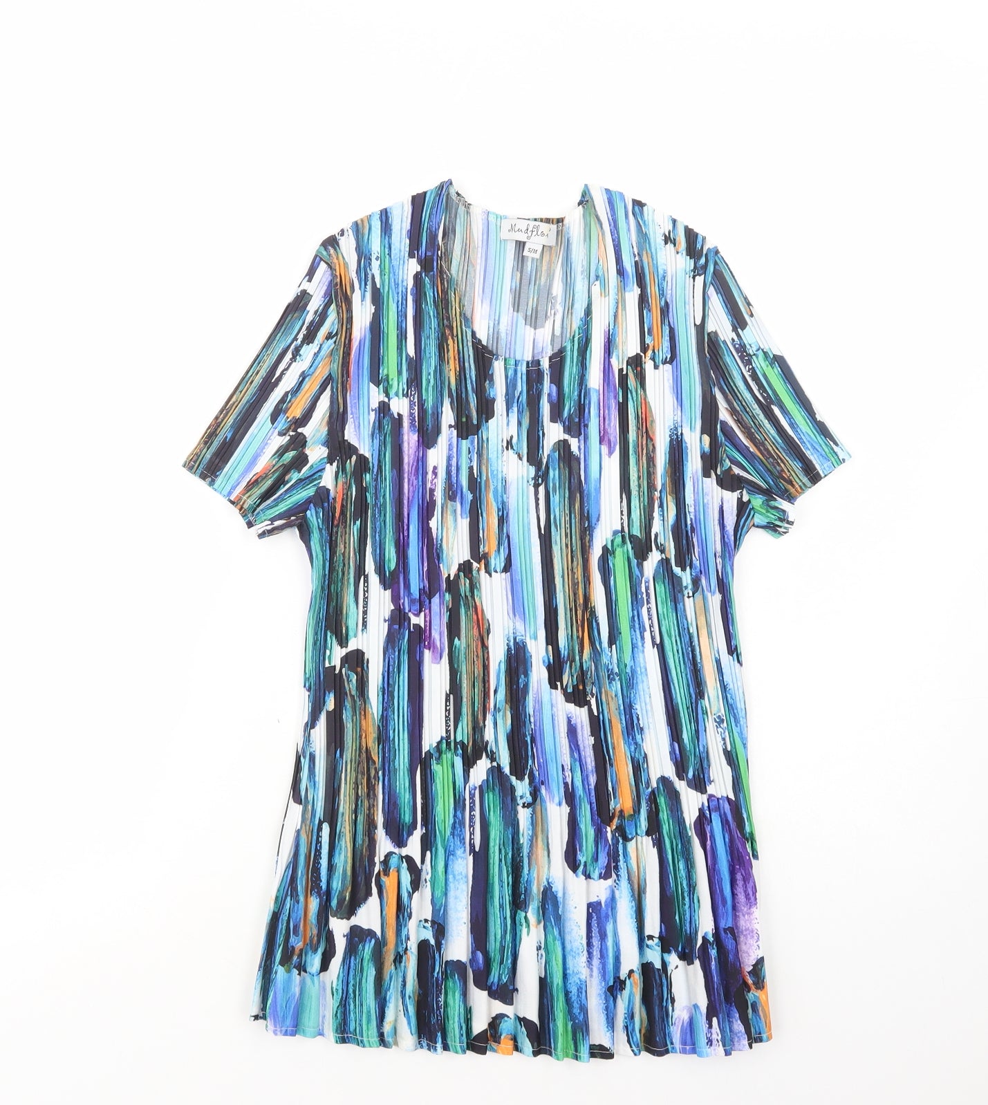Mudflower Womens Multicoloured Geometric Polyester Basic Blouse Size S Scoop Neck