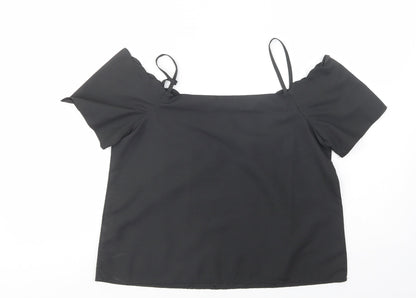 Boohoo Womens Black  Polyester Basic Blouse Size 10 Off the Shoulder