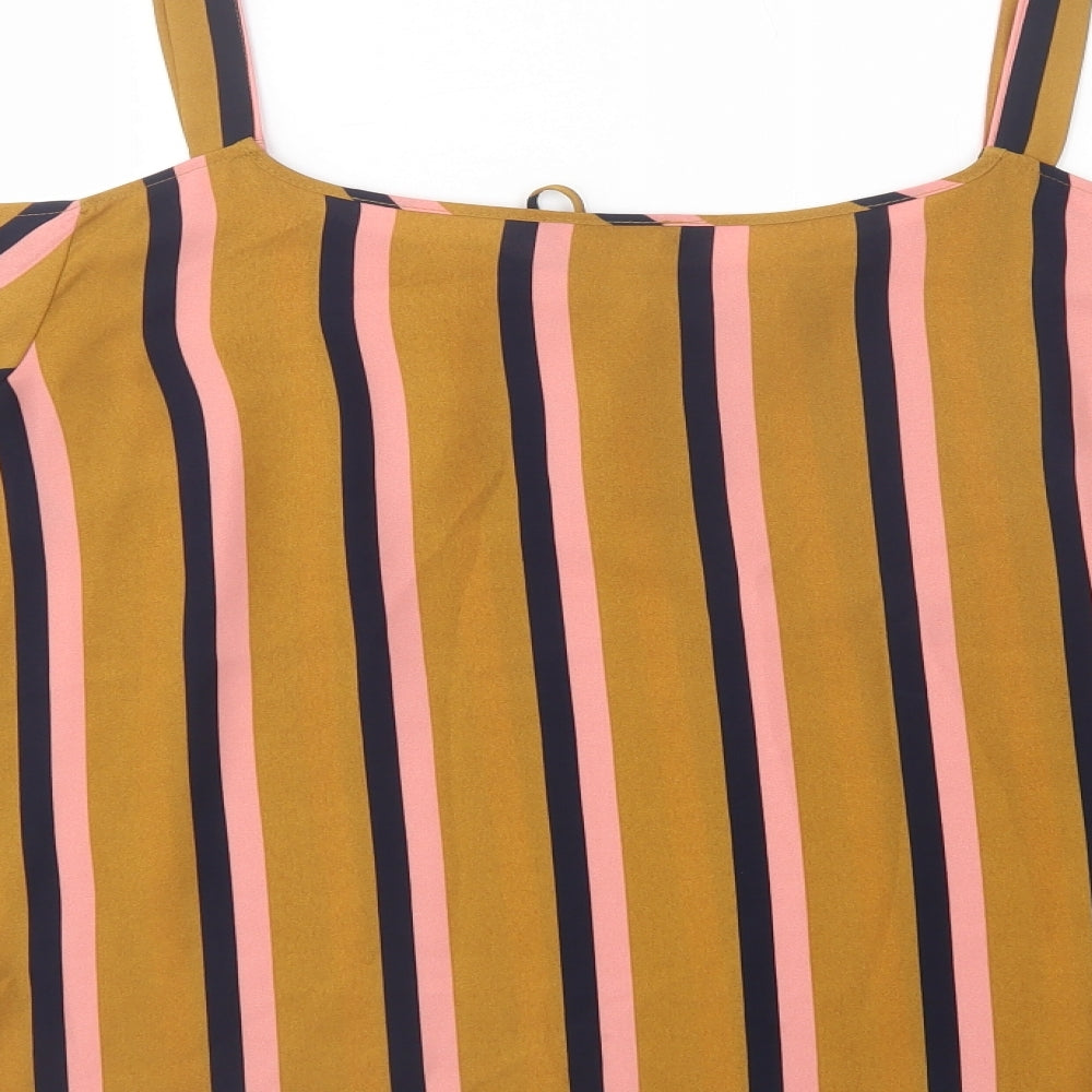 Papaya Womens Brown Striped Polyester Basic Blouse Size 12 Round Neck - Cold Shoulder