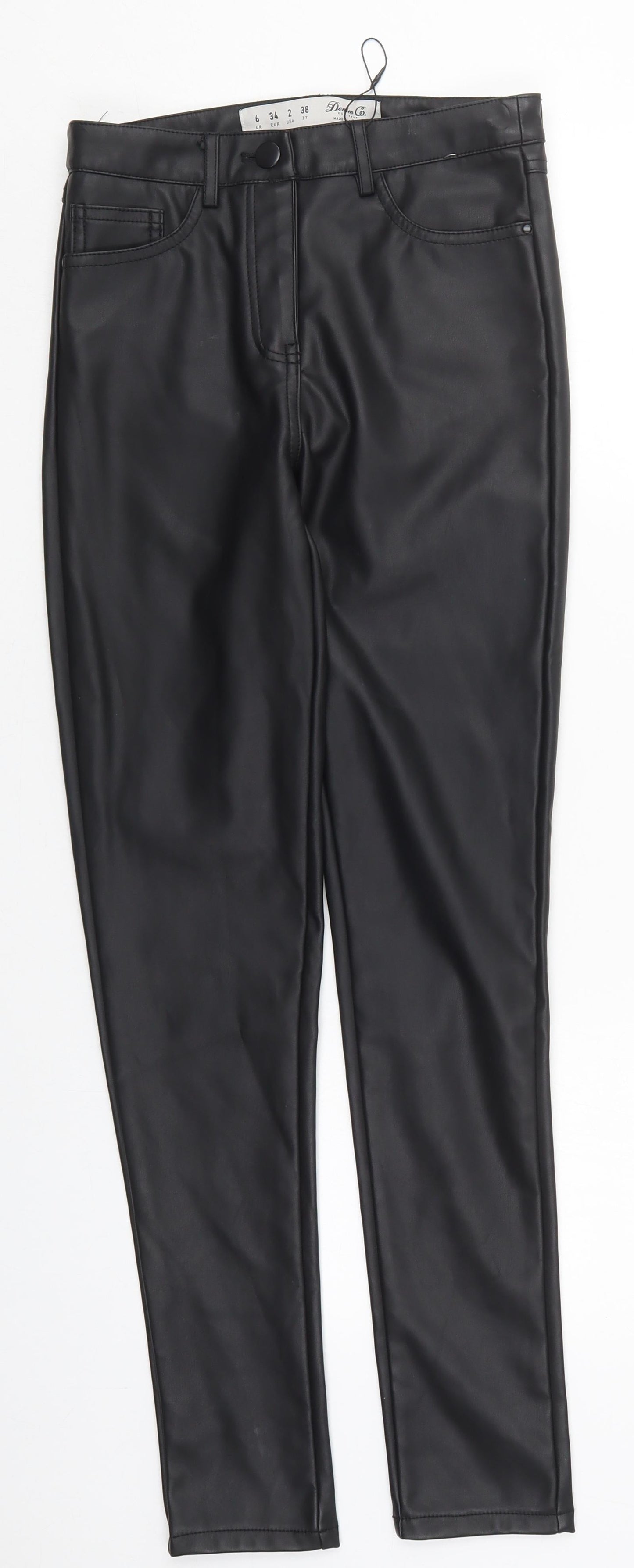 Denim Co Womens Black  Polyurethane Trousers  Size 6 L29 in Regular Button