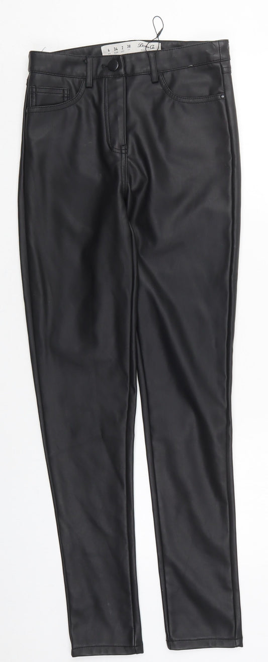 Denim Co Womens Black  Polyurethane Trousers  Size 6 L29 in Regular Button