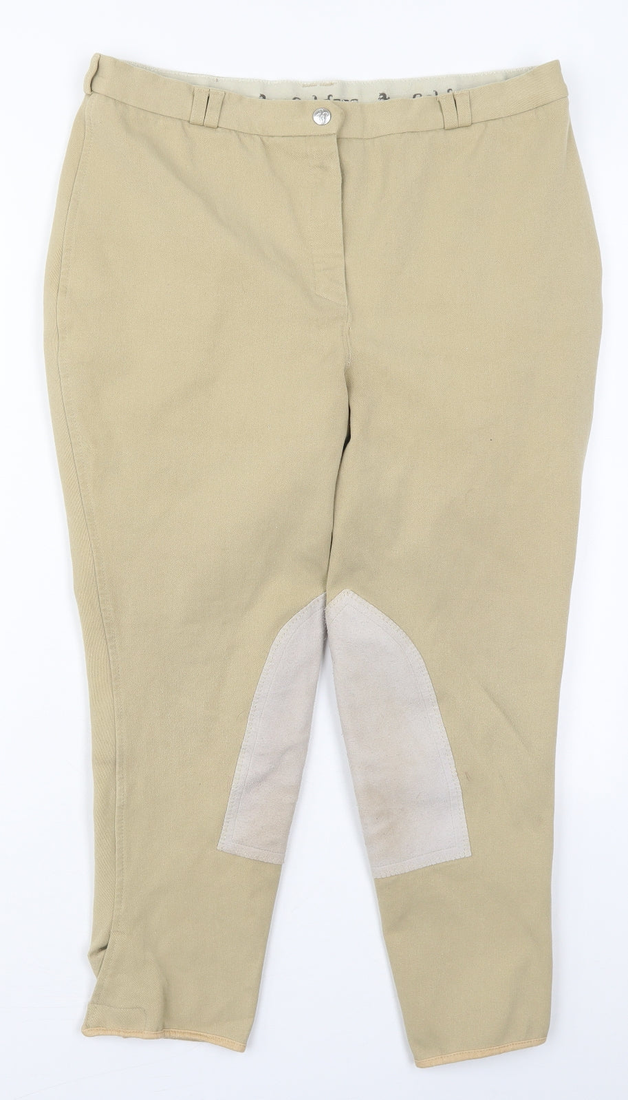 Caldene Womens Beige  Polyester Cropped Trousers Size 32 in L24 in Regular Hook & Eye - Horse Riding