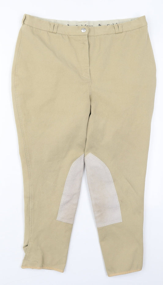 Caldene Womens Beige  Polyester Cropped Trousers Size 32 in L24 in Regular Hook & Eye - Horse Riding