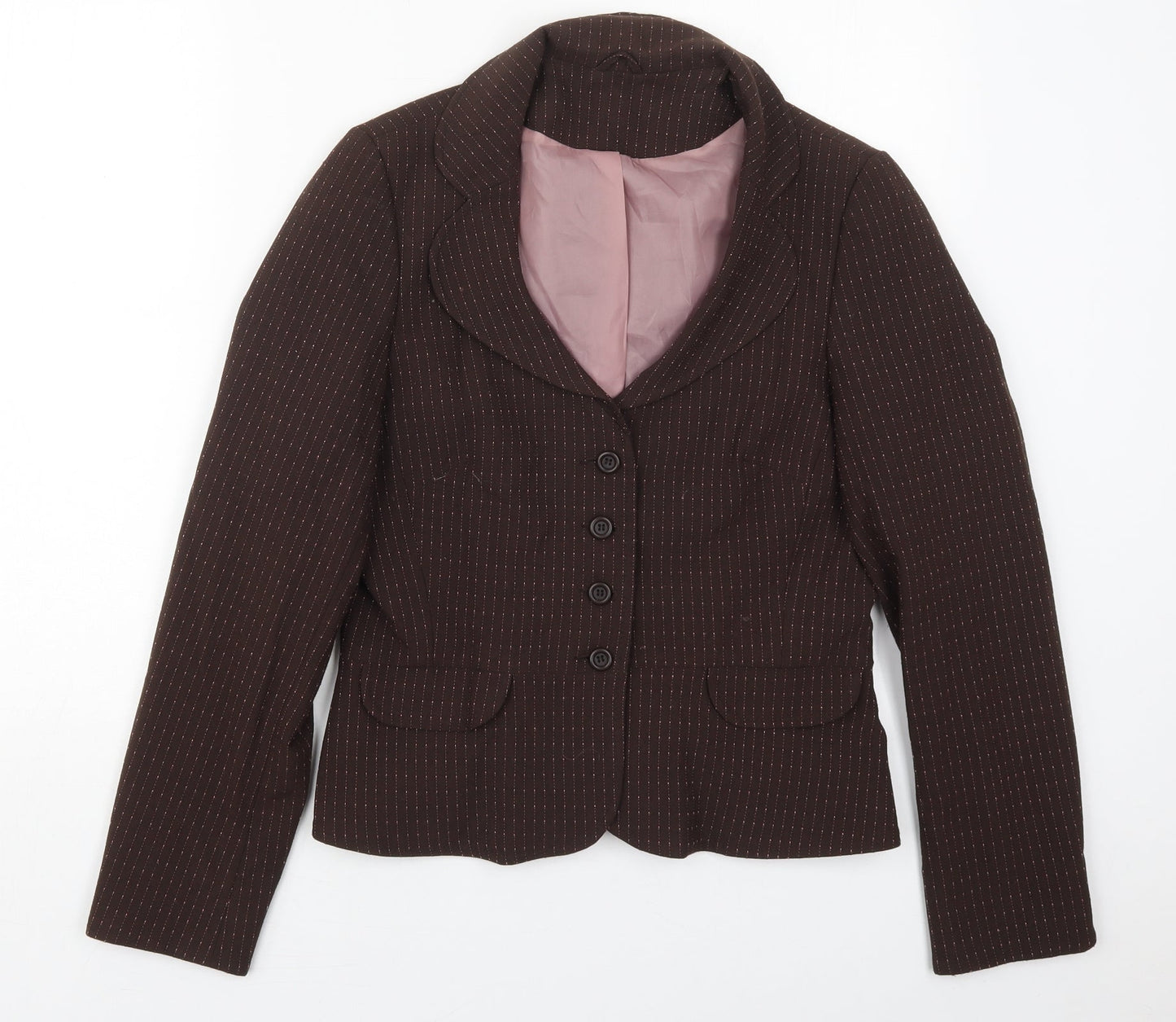 Dorothy Perkins Womens Brown Striped Polyester Jacket Suit Jacket Size 12