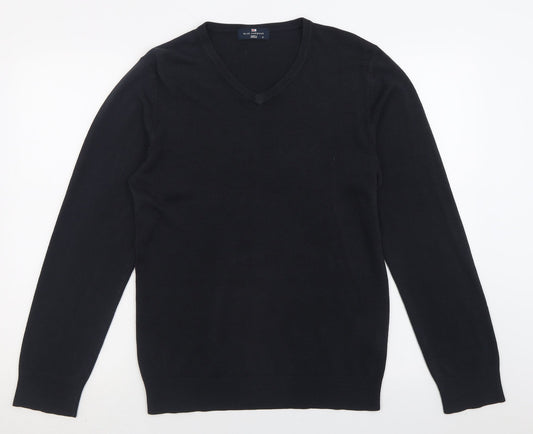 Blue Harbour Mens Black V-Neck  Acrylic Pullover Jumper Size S